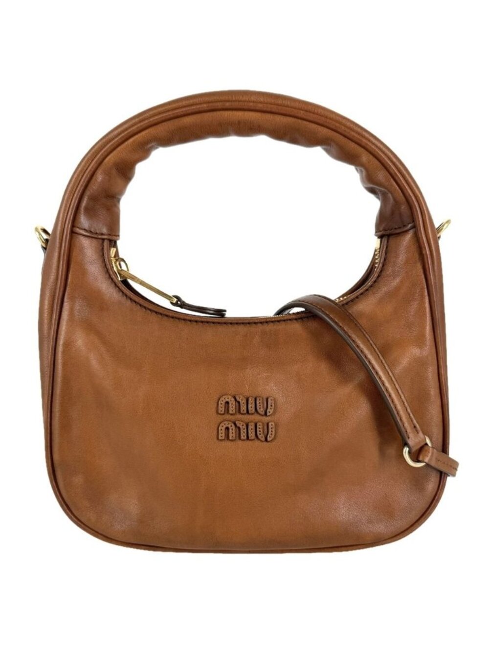 Miu Miu 2-Way Logo Hobo Shoulder Bag Miu Miu Leather Brown Gold